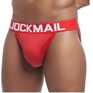 JOCKMAIL Sexy Heren Ondergoed Slips Mesh Sexy Heren Slips Bikini's Comfortabele Heren Shorts Mannelijke Slipje, Rood, XL