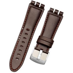 YingYou 23 MM Echt Kalfsleer Horlogeband Stalen Sluiting Compatibel Met Swatch IRONY YOS440 449 448 401G Horlogeband Horlogeband (Color : B Dark brown, Size : 23mm black clasp)
