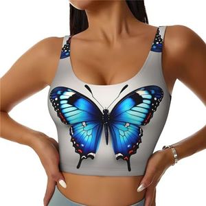 Blauwe Vlinder Print Casual Wear Vrouwen Sport Vest Yoga Vest Workout Vest Voor Vrouwen Lichtgewicht Trendy, Zwart, S