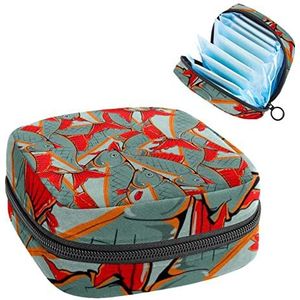 Opbergtas voor maandverband Pads, Menstruatie Cup Pouch, Periode Bag Organizer voor vrouwelijke Pads Tampons, Vissen met rode vinnen en staarten