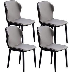 GEIRONV Moderne eetkamerstoelen, set van 4, met metalen poten, PU-leer, hoge rugleuning, gewatteerde zachte zitting, gestoffeerde stoelen met accent Eetstoelen (Color : Dark gray, Size : 40x46x86cm