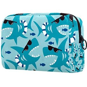 Koele blauwe haai met zwarte zonnebril print reizen cosmetische tas voor vrouwen en meisjes, kleine make-up tas rits zakje toilettas organizer, Meerkleurig, 18.5x7.5x13cm/7.3x3x5.1in, Mode