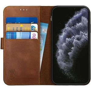 Rosso Deluxe Echt Leer Book Case Hoesje Geschikt voor voor iPhone 11 Pro | Ruimte voor drie pasjes | Portemonnee Book Case | Met Pasjeshouder | Bruin
