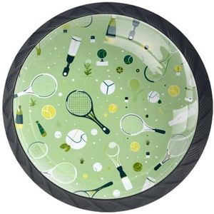 etoenbrc 4 Stks Glas 35mm Lade Knop, Groene Tennis Patroon Kast Knoppen Lade Deur Trekt Handgrepen voor Keuken Badkamer Thuis Kast Dressoir Meubels Woonkamer Garderobe Hardware