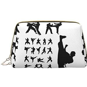 KOOLR Silhouetten Van Vechtsporten Print Make-up Tas Lederen Cosmetische Tas Travel Organizer Toilettas Voor Vrouwen En Meisjes, Wit, One Size