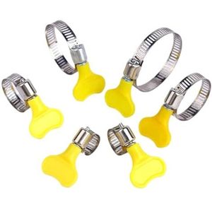 5 stuks 8-44 mm verstelbare gele kunststof handgreep hand twist slangklemmen worm rijden roestvrij stalen buisklemmen voor buis (25-38 mm)