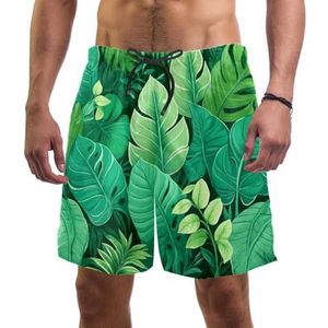 PAFEFO Zwemplank shorts voor mannen strandshorts voor tieners zomer sneldrogende sporten, tropisch groen zomerblad, Tropisch groen zomerblad, L