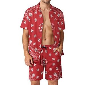 Rode Bandana Patroon Hawaiiaanse Bijpassende Set 2-delige Outfits Button Down Shirts En Shorts Voor Strand Vakantie