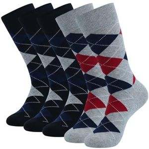 LCKJLJ 5 paar Argyle-sokken voor heren, grote maten, gekamd katoen, ronde sokken, zwart, cool, ademend, casual sokken voor heren, 5 paar-JC097-12, EUR(41-48)