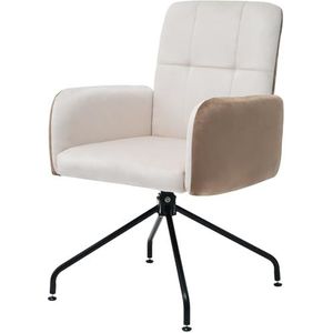 Aunlva Eetkamerstoel van fluweel, bijpassende stoelen, set van 1, fauteuil, barstoel, woonkamer, slaapkamer, draaistoel, bureaustoel, vierkant frame, loungestoel, beige