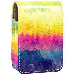 Lipgloss Houder Lipstick Case Draagbare Mini Lipstick Opbergdoos Reizen Lipstick Organizer Case met Spiegel voor Vrouwen Regenboog Achtergrond Tie Dye Stijl, Meerkleurig, 9.5x2x7 cm/3.7x0.8x2.7 in