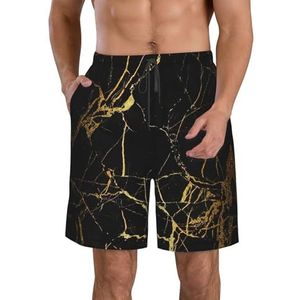 FRGMNT Zwart Wit Glitter Print Heren Sneldrogende Zwemshorts Strand Korte Board Spa Trunks Stretchy Gym Shorts Surfen Korte, Zwart Goud Marmer, XXL