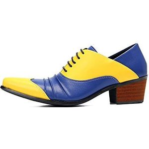 ZZveZZ Heren Geeloranje Rode Zakelijke Casual Ademende Verhoogde Leren Schoenen (Color : Yellow, Size : 48 EU)