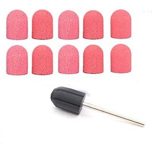 10 mm x 15 mm schuurbanden, kappen, trommeldoorn, elektrische nagelfrees, polijstmachine, zand, manicure-pedicure-gereedschap (1 doorn + 10 slijpdoppen), roze
