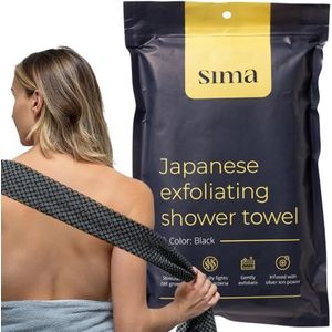 Exfoliërende washandje gezicht & lichaam scrub handdoek - Japanse met zeshoekige vezels, body scrubber 2 zijden, extra lange (zwart)