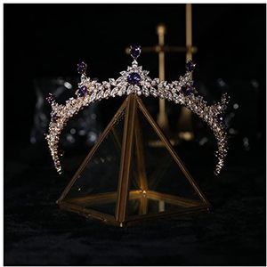 Strass Kroon Gekleurde Zirkoon Bridal Crowns Wedding Tiaras Gold High-End Crown Vintage Europese hoofdtooi Koningin Kroon (Style : Purple Zircon)