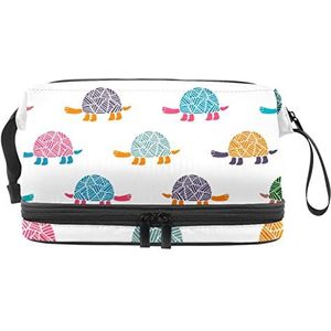 Dubbellaags Cosmetische Tas Schildpad Draagbare Make-up Tas Reizen Organizer Pouch Voor Vrouwen Meisjes Toiletries Tassen, Meerkleurig, 27x15x14 cm/10.6x5.9x5.5 in, Make-up zakje