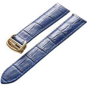 LQXHZ Lederen Band Hoofdlaag Koeienhuid Vervanging Compatibel Met Cartier Blauwe Ballon Horlogeband Mannen En Vrouwen Armbandaccessoires(Color:Blue gold buckle,Size:17mm)