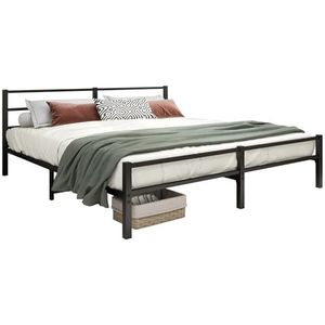 ARFARLY Metalen bed, 140 x 200 cm, bedframe met hoofdeinde en voeteneinde, bed voor volwassenen, logeerbed, tweepersoonsbed, zwart
