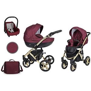 KUNERT Kinderwagen MILA PREMIUM CLASSIC sportwagen babywagen autostoel babyzitje complete set kinderwagen set 3 in 1 (wijnrood, framekleur: goud, 3-in-1)