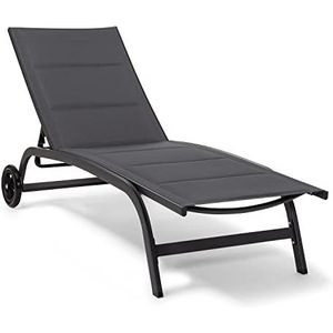 blumfeldt Limala Ligstoel - Ligstoel met 6-Voudig Verstelbare Rugleuning, Tuinligstoel van Staal/Aluminium, met Wielen, 150 kg Maximale Belasting, zwart