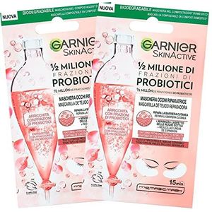 Garnier SkinActive Oogmasker, 1/2 miljoen probiotica-fracties voor alle huidtypes, minimaliseert fijne rimpels van biologisch afbreekbare stof, 2 verpakkingen met elk 1 applicatie