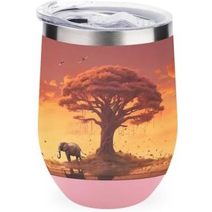 Dierlijke olifant geïsoleerde beker met deksel schattige roestvrijstalen koffiemok duurzame theekop reismok roze stijl