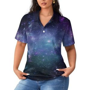 Blauw Paars Galaxy Dames Poloshirts met korte mouwen Casual T-shirts met kraag Golf Shirts Sport Blouses Tops 4XL