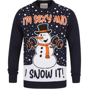 Men's Snow It Workout Motif Novelty Christmas Jumper in Ink - Merry Christmas - L