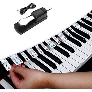 Piano Keyboard Stickers, Volledige Grootte 88 Toetsen Piano Stickers Herbruikbare Komt Met Sustain Pedaal For Piano Beginner Leren Kinderen (Color : Noir)