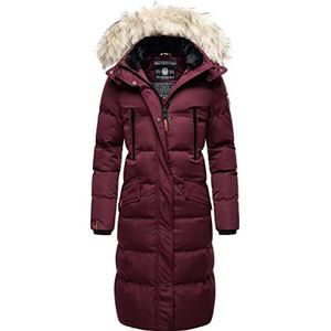 MARIKOO Sneeuwsterntje Winterjas voor dames, warme gewatteerde jas, lang met afneembaar kunstbont en capuchon, XS - XXL, wijn, S