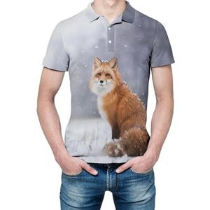 Red Fox in Snowy Winter Heren Korte Mouw Shirt Golfshirts Regular-Fit Tennis T-Shirt Casual Business Tops