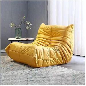 Luie Vloerbank Moderne Ontspannende Stoel Enkele Bank Zachte Suède Hoes Luie Fauteuil Woonkamer Hoekstoel Leesstoel Zachte Luie Vloerbank 70 * 93 * 95cm+Footstool Yellow-Artificial Leather