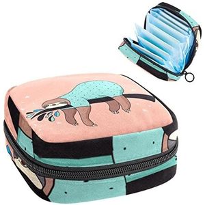 Periode Pouch Draagbare Tampon Opbergtas,Tampon Houder voor Portemonnee Vrouwelijke Product Organizer,luiaard ROZE slaap, Meerkleurig, 4.7x6.6x6.6 in/12x17x17 cm