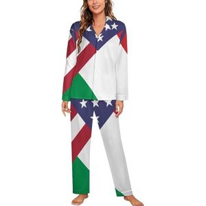 Amerikaanse Italiaanse vlag vrouwen lange mouw button down nachtkleding zachte nachtkleding lounge pyjama set M