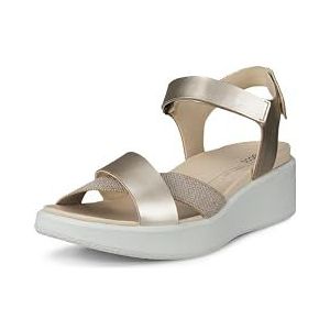 ECCO Women's Flowt Wedge Luxury Crossband Sandal, Pure White Gold, 4-4.5