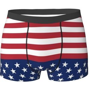 ZJYAGZX Amerikaanse vlag sterren strepen print heren boxershorts - comfortabele ondergoed trunks, ademend vochtafvoerend, Zwart, M