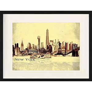 1art1 New York Poster Urban Collage, Vintage Style Ingelijste Foto Met Passepartout | Muur Foto's | In Een Fotolijstje 80x60 cm