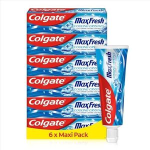 Colgate Max Fresh Tandpasta Met Koelende Kristallen 6x75ml | Frisse adem | FX-technologie voor 10x langere koeling* | Helpt gaatjes te bestrijden | Houdt tanden wit, 6-pack
