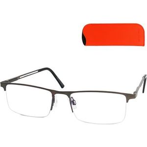 Mini Brille Metalen leesbril Halbrand, rechthoekige leeshulp met roestvrijstalen frame en kunststof beugels, lichte halve bril voor dames en heren, incl. etui, grafietgrijs, 1.5