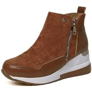 Dames Enkellaarsjes Sleehakken Rits Aan de Zijkant Antislip Comfortabele Herfst Winter Wandelschoenen (Color : Brown, Size : 39 EU)