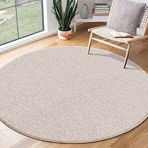 the carpet Natal Modern effen tapijt voor de woonkamer, geschikt voor de keuken, tufting, robuust laagpolig met vilten rug, zacht en vuilafstotend, beige, 120 cm, rond