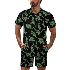 Dinosaurus Poloshirt voor heren, set met korte mouwen, trainingspak, casual strandshirts, shorts, outfit, L