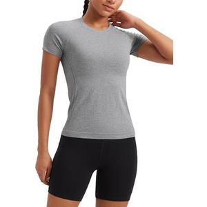 CRZ YOGA Naadloze workouttops voor dames, korte mouwen, atletische T-shirts, ademende gym-hardloop-yogashirts Leigrijs gemêleerd XXS