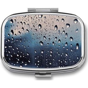 Pillendoos met spiegel 2 compartimenten draagbare regendruppels op glazen pillenorganisator voor zak of portemonnee reizen medicijnen pillendoosje wekelijkse medicijnpillenhouder voor dagelijkse