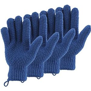 cleedy 4 stuks zware en grote exfoliërende handschoenen voor douche, spa, massage - scrubhandschoenen voor lichaam, gezicht, hand en voet (blauw)