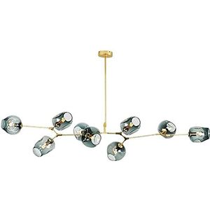 antieke tak kroonluchter, nordic glazen bol kroonluchter eetkamer hanglamp, diy verstelbare hoogte hangende lamp blauwe glazen kap e27 plafondlamp (maat: 9 lamp)