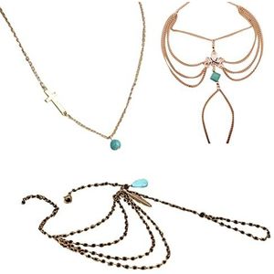 Soulnioi Turquoise Kruis Hanger Ketting Choker Gouden Ketting Verstelbare Sleutelbeen Kettingen, Gelaagde Turkoois Bronzen Enkelbanden, Turquoise Vinger Armbanden Ring Hand Chain Armband, Sieraden