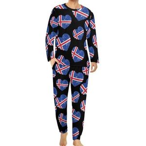 IJsland Hart Retro Vlag Mannen Pyjama Set Lounge Wear Lange Mouwen Top En Bottom 2 Stuk Nachtkleding