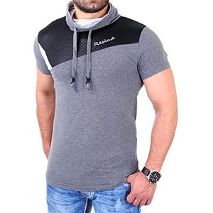 Reslad T-shirt heren kunst- leder applicaties sjaalkraag shirt RS-05